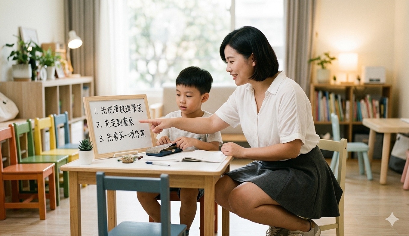 把提醒變成一個清楚步驟，孩子比較容易開始