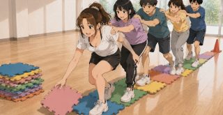參加者使用拼圖地墊進行過橋抽板亞馬遜過河合作遊戲